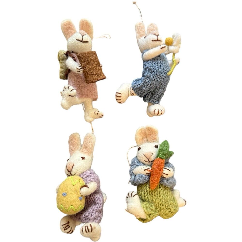 4 Gry & Sif Denmark Felted Wool White Bunny Rabbits Handmade Ornaments Rare HTF - Picture 12 of 16